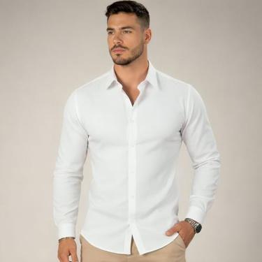 Imagem de Camisa Social Masculina Manga longa Slim Fit - Volgue, Branco, M