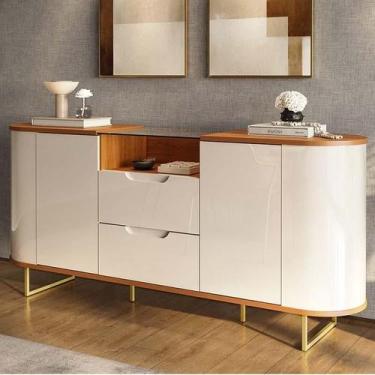 Imagem de Buffet Sala Jantar 180cm Tampo Vidro Atlanta Lukaliam Off White/Jequit