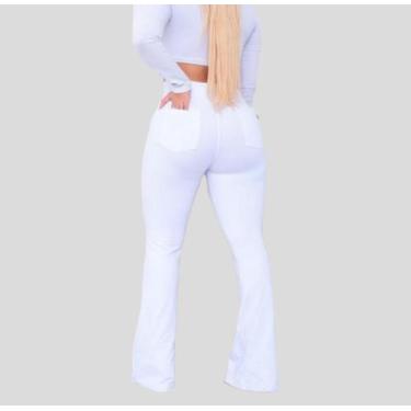 Imagem de Calça Flare Malha Jeans Cintura Alta - Nerimar, Branco, G