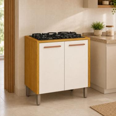 Imagem de Balcão para Cooktop 2 Portas MDF Linha Demi Espresso Móveis Cinamomo/ Off White Acetinado