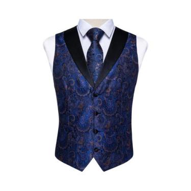 Imagem de Colete De Smoking Masculino Paisley Com Gravata, Lenço De Bolso E Abot