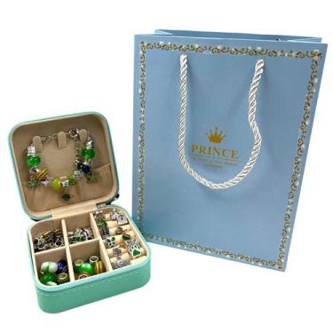 Imagem de Kit Berloque Pulseira Infantil 110pçs Porta Joias Verde - Princess
