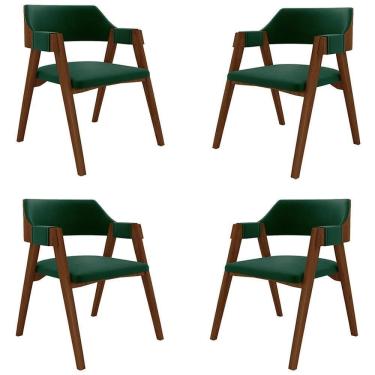 Imagem de Kit 4 Cadeiras Sala de Jantar e Jogos Poker Madeira Maciça Veludo Verde Imbuia Gran Belo