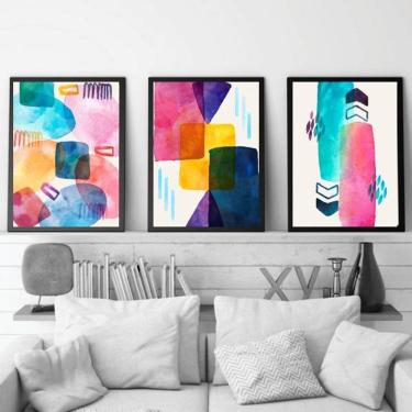 Imagem de Kit 3 Quadros Decorativos Abstratos Multicoloridos