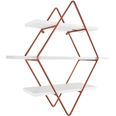 Imagem de Prateleira Tripla Estante Decorativa Livros Quarto Sala Losan Aço MDF - Cobre Branco