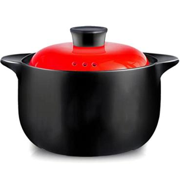 Imagem de Panela de cerâmica à prova de vazamento panela de sopa totalmente natural durável panela de ensopado redonda panelas com tampa, fogão a gás doméstico de alta temperatura panela de argila de chama aberta, vermelho 1,7 L