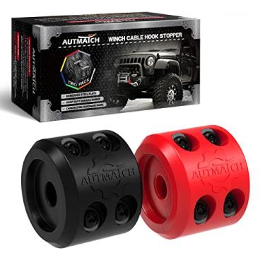 Imagem de AUTMATCH Rolha de gancho de cabo de guincho (pacote com 2), rolha de guincho de borracha de silicone para fio e corda sintética, linha de guincho ATV UTV, absorção de choque evita puxar o salto e a abrasão, preto e vermelho