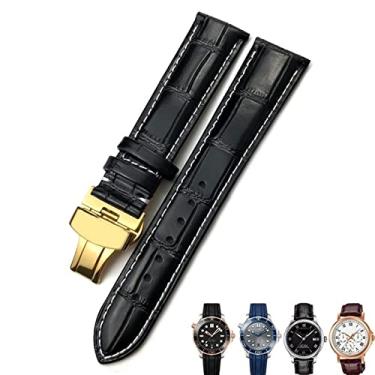 Imagem de AEMALL 18mm 20mm 22mm pulseira de couro de vaca verdadeiro fecho borboleta pulseira de relógio adequada para a pulseira Omega Seamaster 300 (cor: ouro branco preto, tamanho: 22mm)