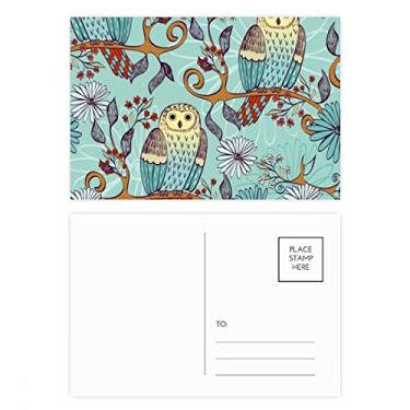 Imagem de Conjunto de cartão postal Blue Flower Owl Protect Animal Pet Lover Cartão de felicitações de aniversário