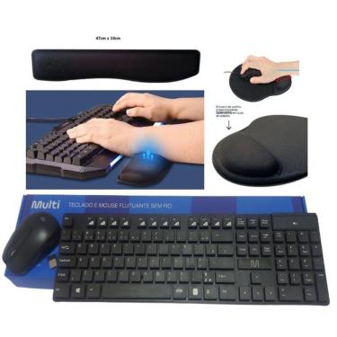 Imagem de Teclado E Mouse Sem Fio MULTI Tc251, Apoio de Pulso para teclado E Mouse Pad Preto Liso