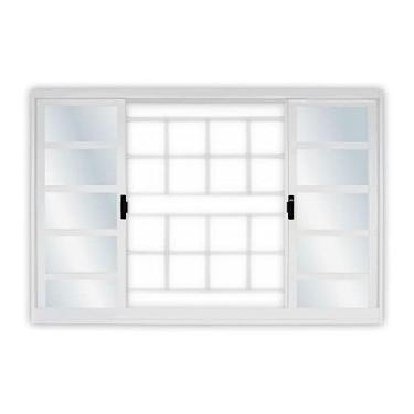 Imagem de Janela de Aço de Correr 120x200cm 4 Folhas com Grade Quadriculada e Vidro Mini Boreal Minas Sul Mgm Branco