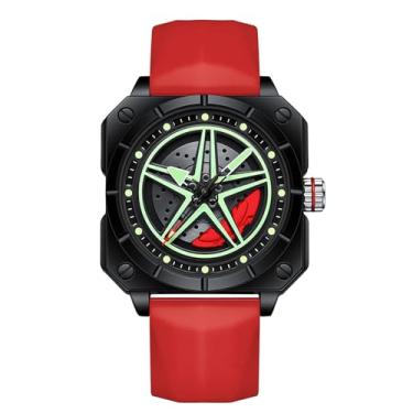 Imagem de Forrader Relógio masculino com roda de carro, relógio esportivo quadrado de quartzo à prova d'água, relógio de pulso masculino de aço inoxidável com aro giratório de carro, design de cubo giratório