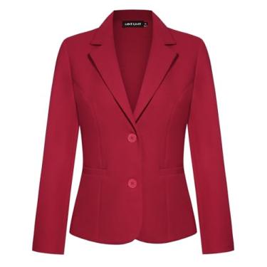 Imagem de MINTLIMIT Blazer feminino com botões frontais, manga comprida, lapela elástica, casual, trabalho, negócios, jaqueta com bolsos, Vermelho, P