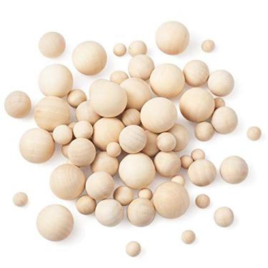 Imagem de Craftdady Bolas de madeira redondas naturais, 90 peças, bolas de madeira de lei inacabadas, esferas de madeira decorativas sortidas, sem furo para projetos artesanais, joias, 10 mm/13,5-14 mm/19-20 mm/24-25 mm