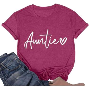 Imagem de Camiseta feminina Aunt Shirts Cute Auntie para mulheres, Love Heart, casual, manga curta, tia, Vinho, G