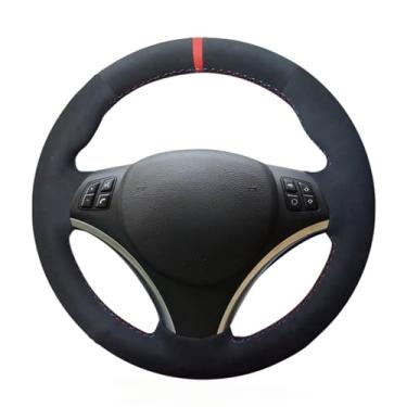 Imagem de MEWANT Capa de volante de camurça preta costurada à mão com marcador vermelho para BMW Série 1 E81 E82 E87 E88 2008-2012/3 Series E90 E91 E92 E93 2006-2011
