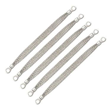 Imagem de ZUDKSUY Barra de aterramento trançada automotiva de 5 peças 20.3 cm x 1/5.1 cm barramento de terra de cobre estanhado com anel de 1/10.2 cm para conector de terminal de anel de 1/10.2 cm