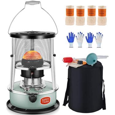 Imagem de Fogão aquecedor portátil a querosene com 4 mechas, altura ajustável 34-46 cm, aquecedor interno a querosene 9000 BTU/H, aquecedores a óleo de acampamento, para ambientes internos e externos,