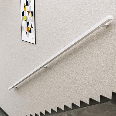 Imagem de Trilhos de mão quadrados de metal de 5 m para escadas internas, corrimãos de escada branca, kits de trilhos internos e externos, trilhos de aço anodizado com suporte de parede