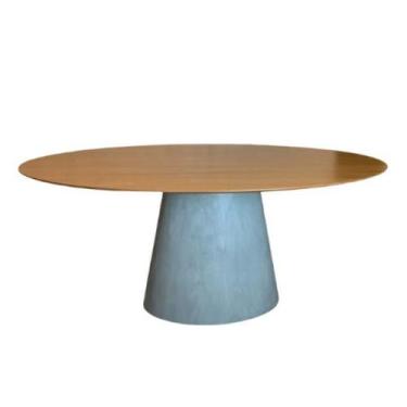 Imagem de Mesa de Jantar Cone Oval 198x122 cm Tampo Madeira Freijó Base cimento 