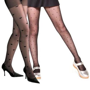 Imagem de Meia Calça Poá Bolinhas + Meia Calça Coração Fio 15 - Tamanho Único 38