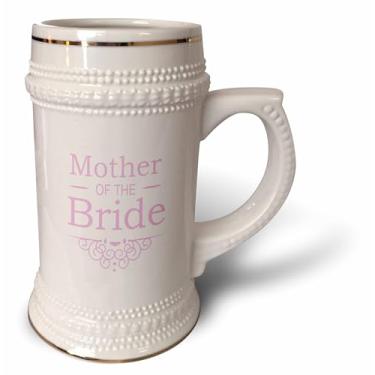 Imagem de 3dRose Mother of the Bride em rosa - Casamento - parte do conjunto de cerimônia de festa de casamento combinando - espirais chiques - Caneca Stein, 510 g, 623 g, branca