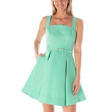 Imagem de Maison Tara Vestido feminino com gola de lua e cinto flare com bolsos, Folha, 42