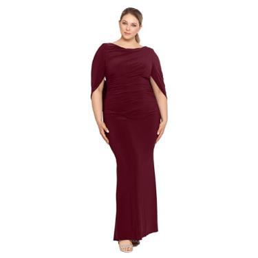 Imagem de Betsy & Adam Vestido feminino plus size longo elástico gola drapeada nas costas, Vinho, 48