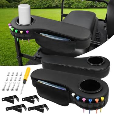 Imagem de iLSKW Apoio de braço traseiro para carrinho de golfe com suporte de copo para banco traseiro, moldura de suporte triangular estável atualizada, sem perfuração, serve para tubo quadrado lateral de 2,5