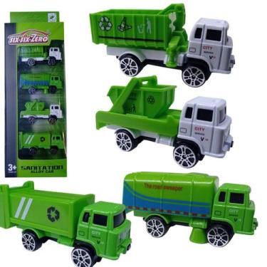 Imagem de kit 4 carrinhos Caminhão Coletores De Lixo Cidade Limpa - SACKS