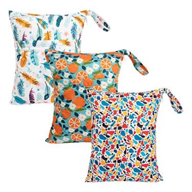 Imagem de Babygoal Bolsas secas molhadas para fraldas de bebê, bolsas de viagem laváveis, praia, piscina, bolsa de academia para trajes de banho e roupas molhadas com dois bolsos com zíper, pacote com 3, 3LN21