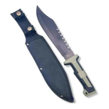 Imagem de Faca Cinza E Preta Punho Emborrachado E Bainha De Nylon Fg - Taue