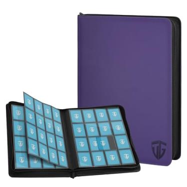Imagem de TCGUARD Fichário com zíper de 16 bolsos para mais de 1000 cartões | Bolsos laterais seguros | Pasta de álbum de cartas colecionáveis | Compatível com YuGiOh, MTG, cartões esportivos (roxo)