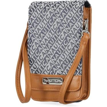 Imagem de Nautica Bolsa tiracolo feminina Catalina RFID, estojo compacto de couro vegano para celular, Índigo (Jacquard), One Size
