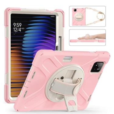 Imagem de GooodiDEAR Capa para Xiaomi Mi Pad 7/7 Pro, capa à prova de choque com suporte giratório 360, alça de mão/ombro, suporte para lápis, capa protetora para homens, mulheres, crianças - Sakura Pink