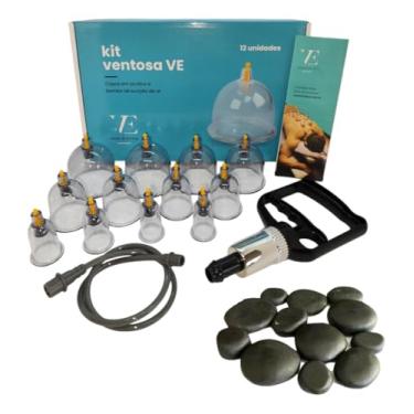 Imagem de Kit Ventosas com 12 Copos + 12 Pedras Quentes de Basalto Vulcânico - Terapia Relaxante e Revitalizante