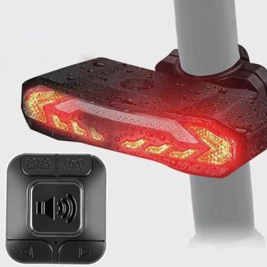 Imagem de Luzes traseiras de bicicleta inteligentes com luz de seta à prova d'água IP65 para bicicleta, recarregável por USB, alerta de segurança, alarmes antirroubo, lanternas traseiras de ciclismo (pacote com