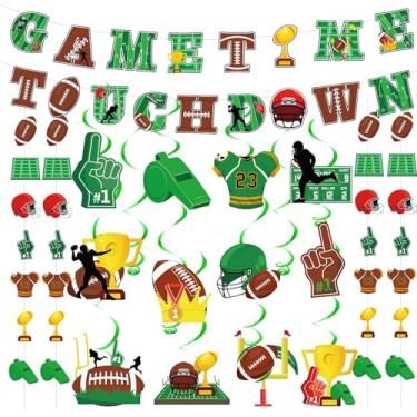 Imagem de Wiooffen Football Party Decorations Football Hanging Swirl Banners for Football Birthday Party Game Time Touch Down Banner Sport Theme Ceiling Streamers Game Day Tailgate Party Supplies
