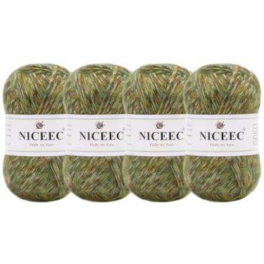 Imagem de NICEEC 4 novelos de fio de ar fofo para crochê, macio e colorido, mistura de lã e acrílico, fio penteado leve 3 DK para tricô, fio de lã de tweed de qualidade (total de 199 g/600 jardas) - grama