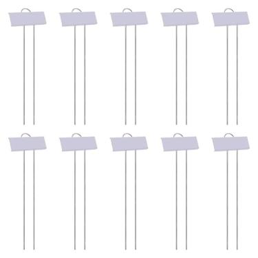 Imagem de Ioensy Tags de planta de metal 10x etiqueta de categoria de planta fácil de usar sinais de jardim à prova de ferrugem Plantando a estaca de mudas para, Branco