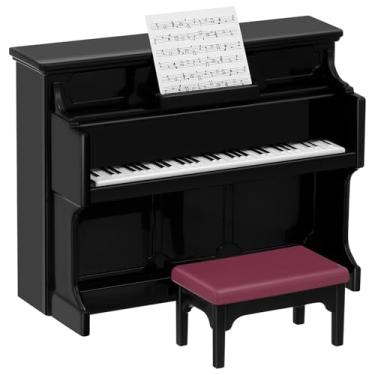 Imagem de GLEAVI Mini piano de casa de bonecas: Piano de casa de bonecas de plástico e banco de piano miniatura piano vertical para acessórios de decoração de casa de boneca