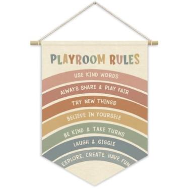 Imagem de XYDEG Decoração de sala de jogos, decoração de berçário, regras de sala de jogos, faixa de tela de arte de parede, placa de arco-íris boho, decoração de quarto infantil, decoração de quarto infantil,