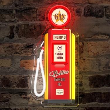 Imagem de Placa neon vintage de bomba de gás – Placa de parede de LED retrô para garagem, bar, caverna masculina ou decoração automotiva, alimentada por USB, iluminação regulável para casa ou empresa 34 cm ×