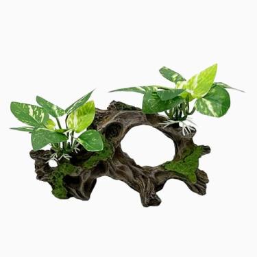 Imagem de Smoothedo-Pets Decorações de aquário ornamentos de decoração de aquário almofada de folha de seda Betta rede artificial caverna de madeira flutuante acessórios para tigela de peixe dourado (tipo-H)