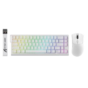 Imagem de ATTACK SHARK Teclado mecânico para jogos X68 HE com fio e mouse R1 com acionamento ajustável, cabo enrolado, USB C/2,4 GHz sem fio/BT Ultraleve 18K DPI Mouse para jogadores de Esport (contorno branco)