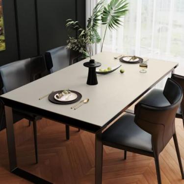 Imagem de Almofada de mesa de material PU de cor sólida, toalha de mesa impermeável de luxo, capa de mesa resistente a manchas para mesas retangulares - branca||80 x 130 cm