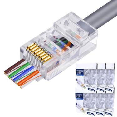 Imagem de Conector Rj45 Macho Cat6 / Cat5e Cabo Rede EZ Vazado 600un - Next 