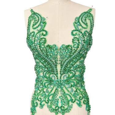 Imagem de Aplique de strass feito à mão com cristais brilhantes e aplique de diamante para vestidos de formatura, vestido de casamento (verde)