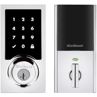 Imagem de Kwikset Bloqueio de tela sensível ao toque HomeConnect 918 Contemporâneo Z-Wave de longo alcance funciona com alarme de anel, hub Samgsung SmartThings necessário, vendido separadamente em cromo polido