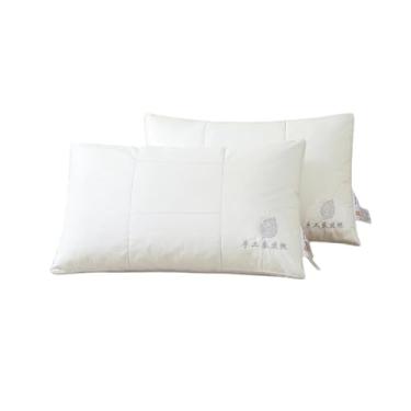Imagem de Travesseiro de cama de luxo tamanho queen de 73 x 48 cm capa de seda de algodão para dormir, travesseiro de pescoço, 1 pç/pacote (branco de seda feito à mão)